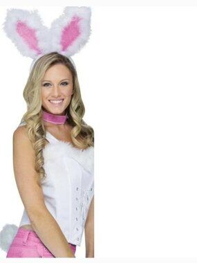 Bunny Rabbit Kit Halloween Costume White Ear Headband Tail Choker Accessory 14+